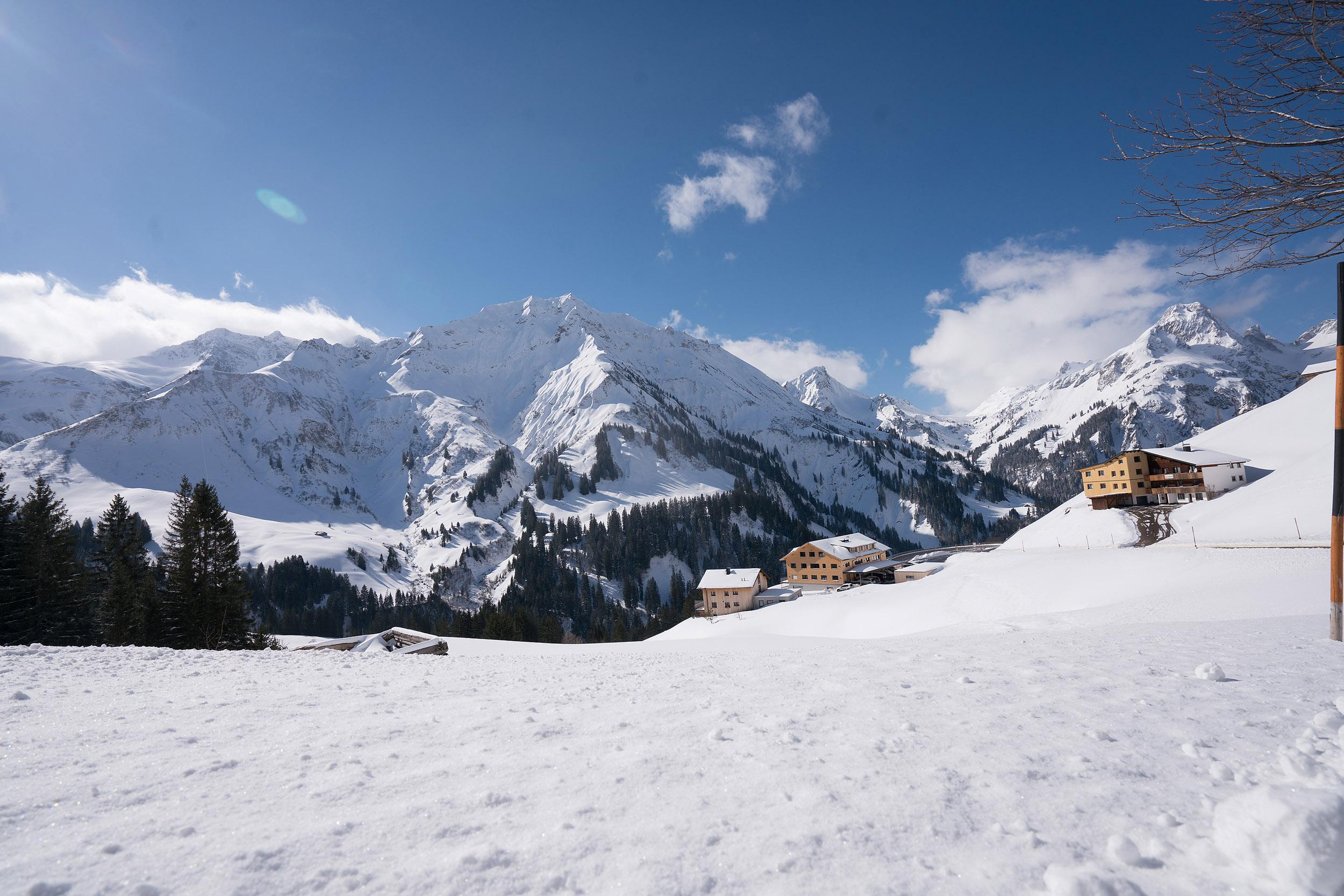 Neuschnee in der Region Warth-Schröcken am Arlberg.